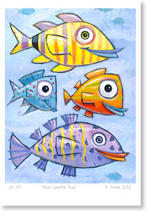 F. Frank New Fish Art - Colorful, fun, graphic fish paintings.Bunte Fische Kunst Gem&auml;lde von K&uuml;nstler F. Frank.