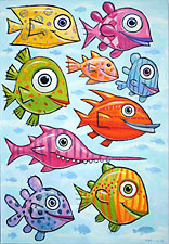 F. Frank New Fish Art - Colorful, fun, graphic fish paintings.Bunte Fische Kunst Gem&auml;lde von K&uuml;nstler F. Frank.
