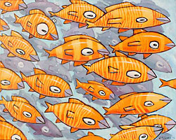 F. Frank New Fish Art - Colorful, fun, graphic fish paintings.Bunte Fische Kunst Gem&auml;lde von K&uuml;nstler F. Frank.